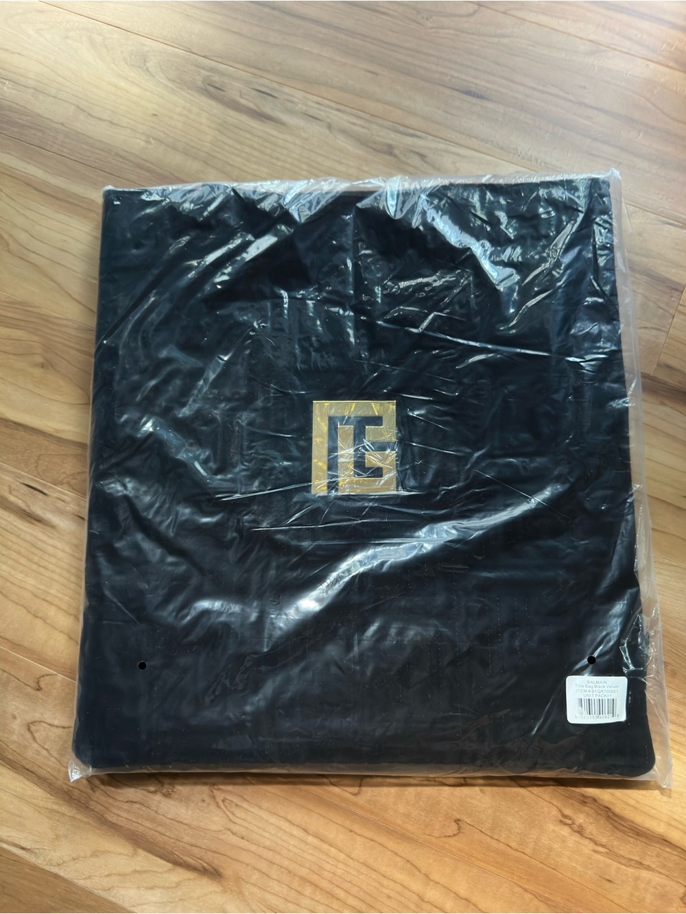 New! Balmain Beauty Black Velvet Quilted Tote Bag with Gold Accent